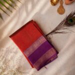 Premium Soft Silk Saree – Rust Orange with Royal Purple Zari Border