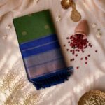 Premium Brocade Soft Silk Saree – Emerald Green with Royal Blue Saree Border
