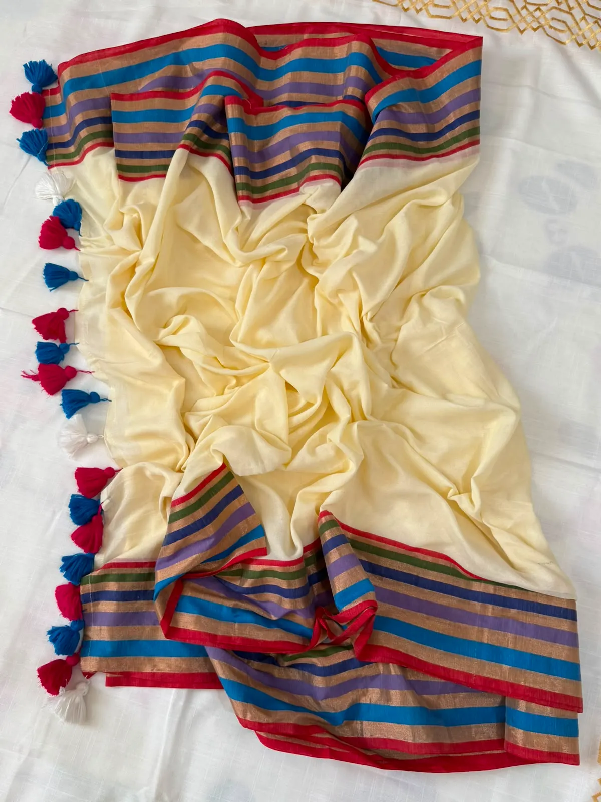 WhatsApp Image 2026-08-21 at 6.23.15 PM Yellow Mul Cotton Saree - Image 1